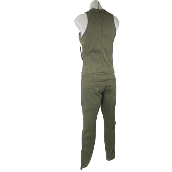 New Guess Maxine Olive Green Denim Sleeveless Zip Up Skinny Romper Jumpsuit Sz 6 - Picture 2 of 6